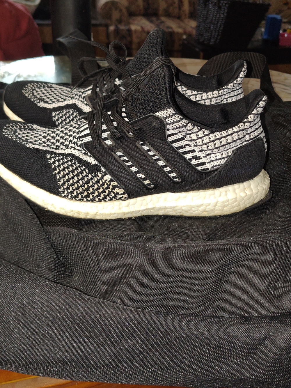 adidas Black and White Knit Running Shoes